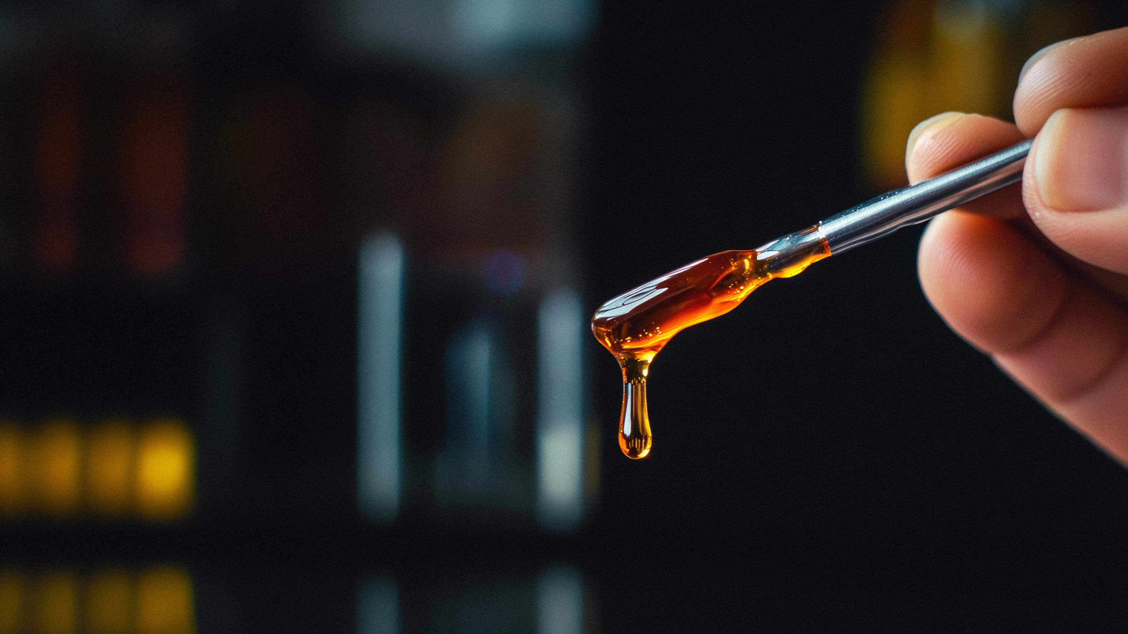 A hand holding a rechargeable vape unit in the woods.